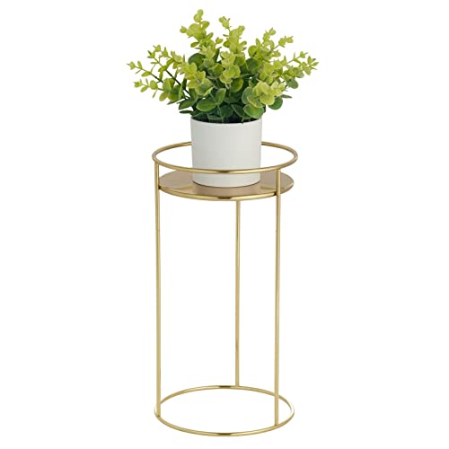 Mdesign Metal 15-Inch Tall Circular Plant Stand, Planter Holder Contemporary Design Round Tray For Table, Garden; Holds Indoor/Outdoor Plants, Flower Pot - Concerto Collection - 2 Pack - Soft Brass #TOP7