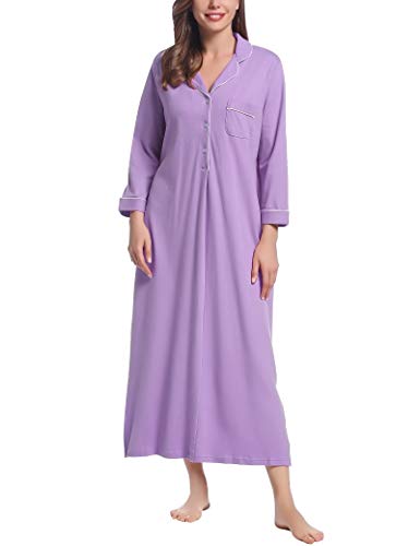 Ladies Long Cotton Flannel Full Length Thick Winter Nightgown(Purple,Medium)