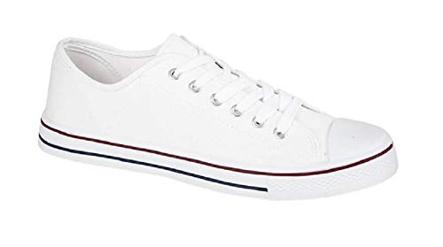 GladRags Mens Boys Low Top Canvas or PU Lace Up Trainers Pumps Plimsolls Size UK 7 8 9 10 11 12, Color blanco., 42 2/3 EU