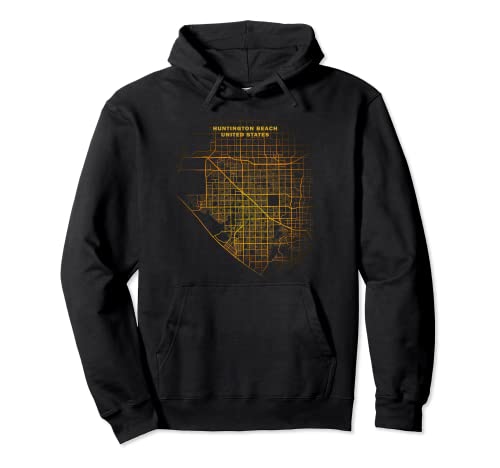 mappa della città strada viaggio souvenir turista Huntington Beach CA Felpa con Cappuccio