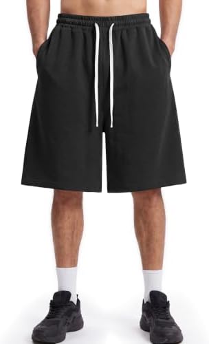 GLOKEE Men's Baggy Sweat Shorts Workout SweatShorts with Pockets Black B XL