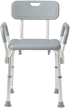 Medline Shower Chair with Back and Padded Arms, Bath Seat with Removable Back, Supports up to 350 lbs, Gray