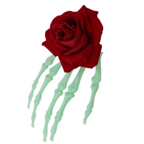Pinza para el pelo con diseño de calavera mística, con adornos de rosas, postizos únicos para fiestas de Halloween