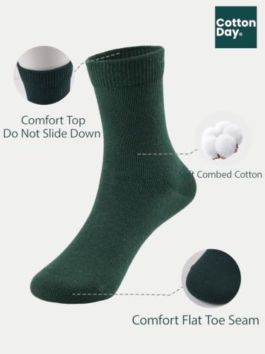 Image of COTTON DAY Unisex Kids Youth Boys Girls Soft Cotton School Crew Dress Socks Seamless Toe Black White Gray Navy 6 Pack