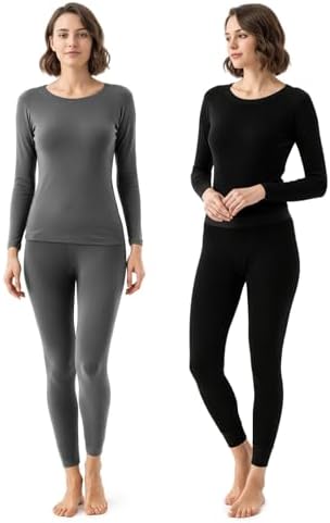 2 Packs Thermal Underwear for Women Long Johns Set for Cold Weath...