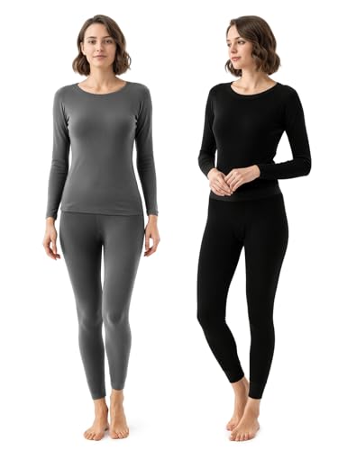 2 Packs Thermal Underwear for Women Long Johns Set for Cold Weather Base Layer Top & Bottom with...