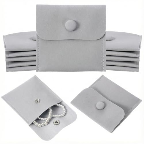 SynHHergyx 10 Pcs Jewelry Pouch Microfiber 3.2"x3.2" Microfiber Jewelry Packaging Bag with Snap Button Grey Luxury Small Gift Bag Small Pouch Snap Button Envelope Style Packaging