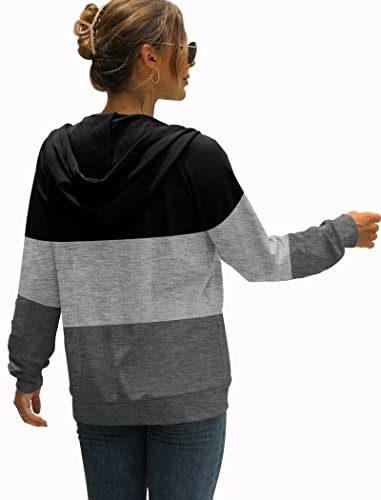 Bofell Zip Up Hoodie For Women Oversized Tunic Sweaters For Women Long Sleeve Shirts Color Block Gray Xl #TOP3