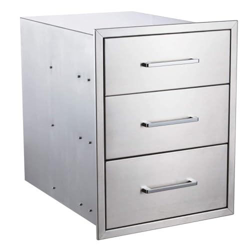 Image of Outdoor Kitchen Drawers,18 inch W x 23 inch H x 23 inch D Stainless Steel BBQ Triple Drawer, Flush Mount Access 3 Drawer for Outdoor Kitchen,BBQ Island
