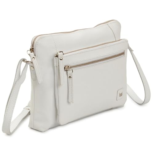 Wise Owl Accessories Small Soft Pebbled Real Leather Crossbody Handbags Purses Triple Zip Premium Sling Crossover Shoulder Bag for Women Gift (White Nappa)