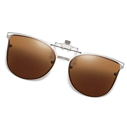 Image of Polarized Clip on Sunglasses over Prescription Glasses Anti-Glare UV Protection Cat Eye Flip up Clip-on Eyeglasses