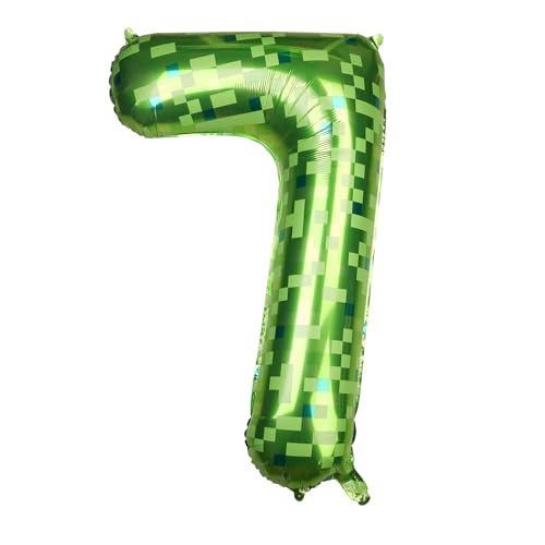 Image of 40 Inch Giant Green Pixel Number 0-9 Foil Balloons, Large Number Balloons Birthday Party Decoration Supplies (Number 7)