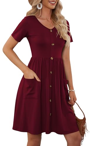 MOLERANI Women Summer Casual Short Sleeve V Neck Dresses Button Down Sundress Beach Vacation with Pockets Travel Outfits3