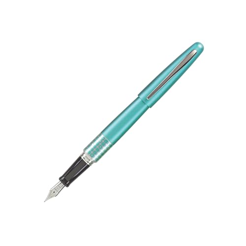 PILOT MR Retro Pop Collection Fountain Pen in Gift Box, Turquoise Barrel with Dots Accent, Fine Point Stainless Steel Nib, Refillable Black Ink (91436)