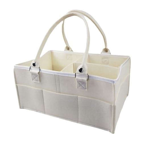 TerraShine おむつストッカー オムツバッグ 収納ボックス 取り外せハンドル 折りたたみ 大容量 軽便 オムツ収納 出産準備 （ホワイト）