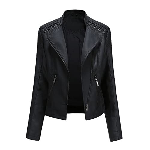 Veste de moto pour femme en duvet noir coupe courte punk taille L