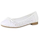 Fällt kleiner aus SCARPE VITA Klassische Damen Ballerinas Spitzenstoff Schleifen Flats Slippers 154273 Weiss Schleifen 39