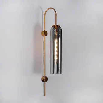 Harold Electricals Manere Smoke Glass Wall Light for Living Room, Bedroom, Dining Area, Cafe, Bar & Restaurant | Antique Wall Sconce | Wall Lamps for Home Decor - Pack of 1 (Golden, Metal) Corded