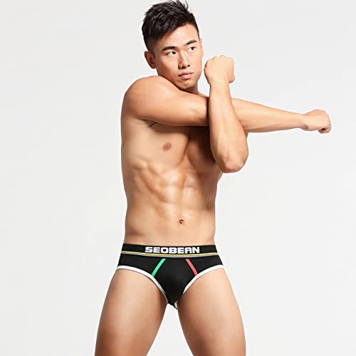 Niceone Men's Jock Strap Underwear Briefs Stretch Letter Printed Patchwork Underwear Shorts Bulging Bag Soft Plus Size Athletic Supporter Jockstrap For Men Underpants Black M #TOP1