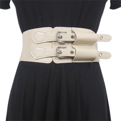 Elastic waistband women embellished with skirt blouse waist closed wide belt women(Gray)