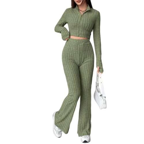 Pantalon évasé en tricot rayé femme et top court printemps