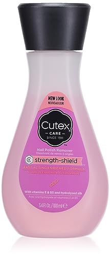 Cutex Nail Polish Remover Strength-Shield, Acetone Nail Polish Thinner, Protects Healthy Nails with Vitamin E, B5 and hydrolyzed Silk, Quick and Easy Removal, Non Drying, 3.4 Fl. Oz Each