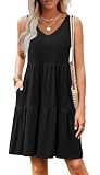 Hount Sundresses for Women Summer Casual Dresses Sleeveless Tank Black Sundress Flowy Tiered Swing Mini Beach Vacation T Shirt Party Dress L