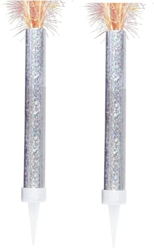 Ice Fountain Candles Pack of 2 Sparkling Party Cake Fountain Candles for Birthday & Celebration Cakes (Silver 15 CM)