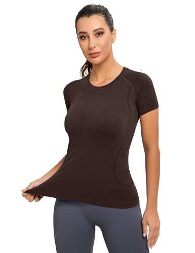 Image of MathCat Seamless Workout Tops for Women, Short Sleeve Compression Athletic Shirts Soft Yoga Gym Tops XS-XL