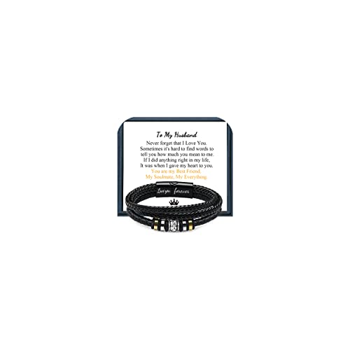 Memgift Anniversary Birthday Gifts for Husband To My Husband Bracelets Ideas Leather Bracelets for Men Love You Forever Bracelet for Him Present for Men 8.5 Inch