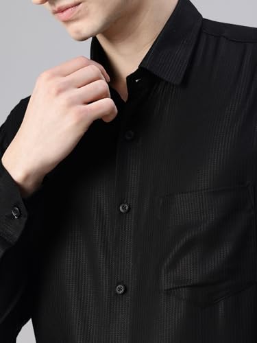 Image of Majestic Man Men's Solid Cotton Blend Textured Wrinkle-Resistant Slim Fit Easy Iron Formal Shirt