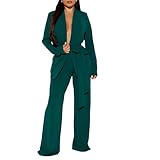 Elainone Women's Business Blazer Pants Set Dressy Professional Suits Wide Leg Office 2 Piece Outfit Forest Green XL