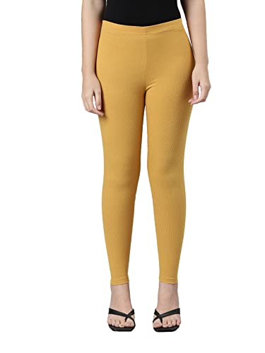 Image of GO COLORS Drop Needle Ribbed Active Leggings for Women | Lightweight, Spandex Waistband, Mid Rise