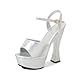 Produktbild Omeslike 5,51 Zoll/14 cm Damen Sexy Hochhackige Sandalen Party Braut Abendkleid Schuhe Dicke Absätze Schuhe Büro Pumps,Silber,43 EU