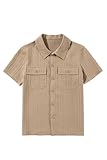 blibean Boys Button Down Shirts Kid Summer Short Sleeve Dress Dressy Shirt 2025 Fashion Collared Photo Picture Uniform School Clothes Size 12-13 Year Old Khaki