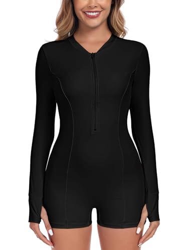 Ocean Blues Women's Long Sleeve One Piece Bathing Suit Athletic Boyleg One Piece Swimsuit UPF 50+ Sun Protection Rash Guard