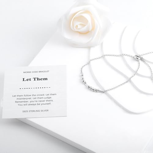 Morse Code Bracelet for Women - 925 Sterling Silver Inspirational Bracelets Adjustable Morse Code Bracelets Charm Jewelry Birthday Gifts Christmas Gifts2