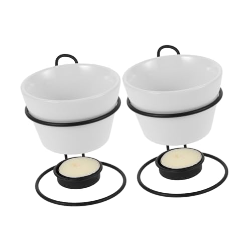 JECOMPRIS 2-piece Ceramic Butter Warmer Set for Cheese Chocolate Multifunction Pot Iron Rack Easy to Use Safe Material for Daily Use
