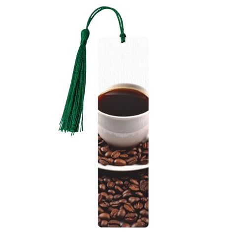 コーヒー豆&カップ木製しおり タッセルペンダント付き ユニーク ハンドメイド 木製 しおり ギフト クラフト ブックマーカー 本好き向け ページマーカー オーナメント 誕生日プレゼントに最適