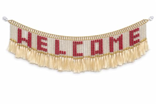 Image of Welcome Pearl Letter Door Toran | 3 Ft Decorative Bandhanwar with Tassels for Main Door, Mandir & Wedding Decor | Festive Home Entrance Hanging