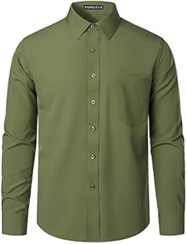 PARKLEES Mens Dress Shirt Long Sleeve Classic Fit Wrinkle Free Casual Dress  Shirt with Pocket, Military Green : Amazon.com.be: Fashion