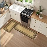 KIMODE Anti Fatigue Kitchen Mats for Floor, Farmhouse Kitchen Rugs Sets of 2, Cushioned Kitchen Floor Mats, Comfort Standing Mat for Sink Laundry Office Desk Brown/Khaki 17"x47"+17"x29" - Image 3