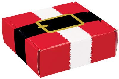 Rustic Pearl Collection Christmas Cookie Boxes/Christmas Mailing Boxes - SET of 6 Small Square Boxes for Treats, Favors, Gifts - Santa Belt