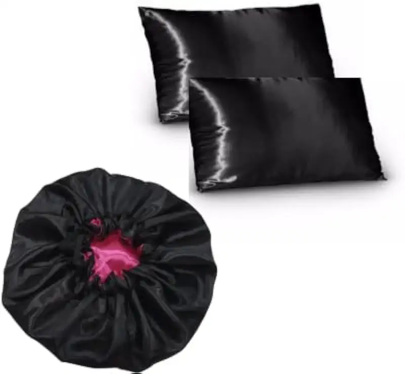 toca touca de cetim dupla face + 2 fronhas de cetim