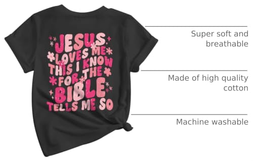 Image of Girl's Christian Graphic Tees Jesus Loves Me Shirts for Kids Cute Faith Floral Tshirt Religious Bible Verse Tops