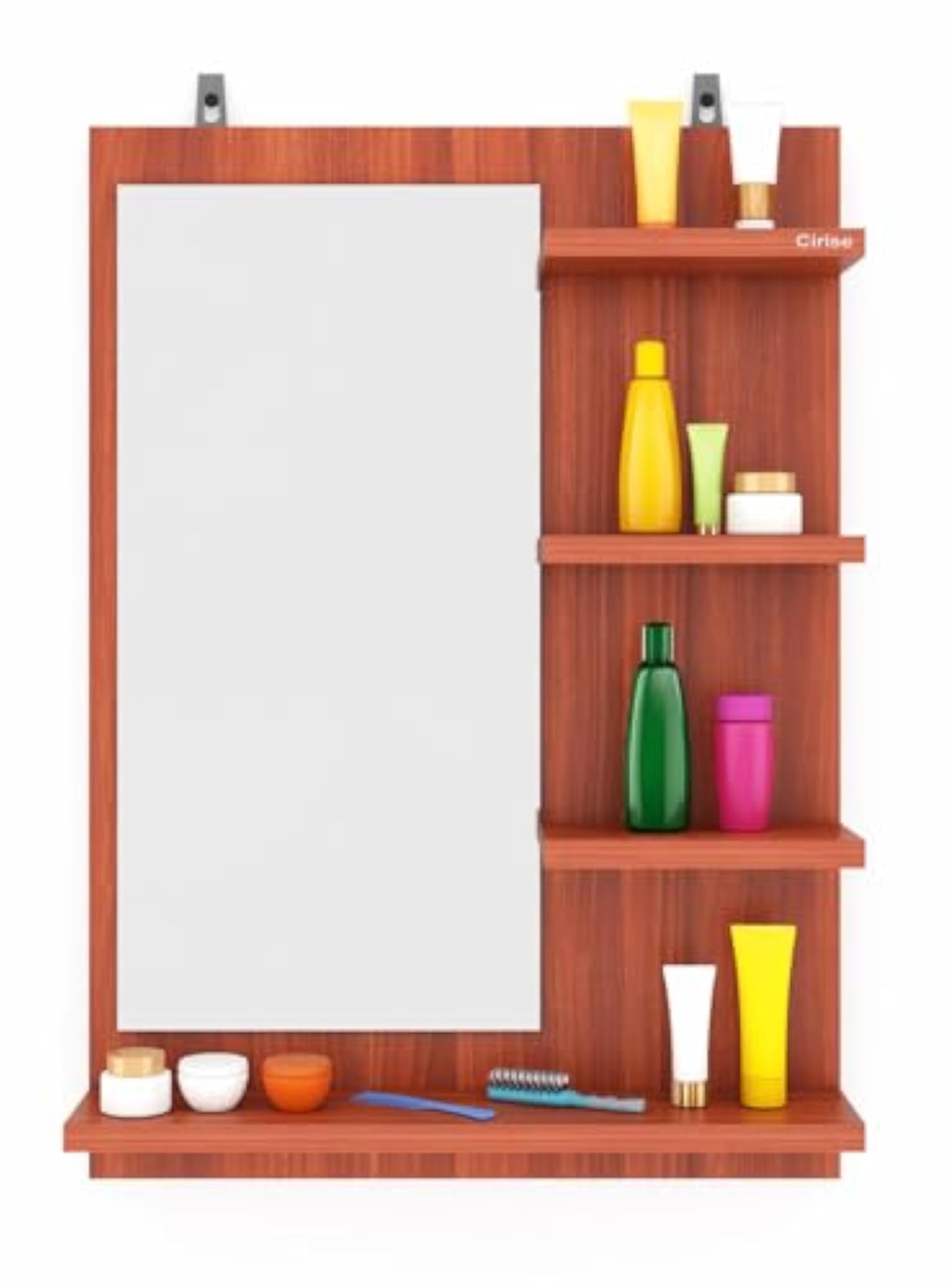 Wall Mounted Wooden Dressing Mirror with 4 Storage Shelves
