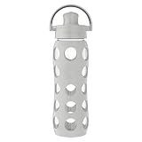 Lifefactory 22-Ounce Active Flip Cap Glass Water Bottle, 22oz, Cool Grey
