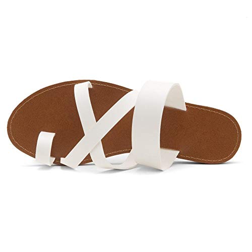 Herstyle Donnoddi Women’s Slip on Flip Flops Toe Ring Slides Comfort Flat Summer Sandals White 5.0