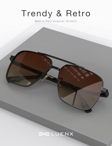 Image of LUENX Polarized Square Aviator Sunglasses for Men,Trendy Retro Oversized Rectangular Frame UV400 Protection
