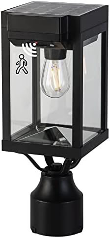 Motion Sensor Outdoor Solar Lamp Post Light, Dusk to Dawn Solar Powered Post Light, Solar Light Post Fixture W/ Pier Mount Base, Waterproof Solar Column Light, Solar Pole Light Path Deck Dual Purpose